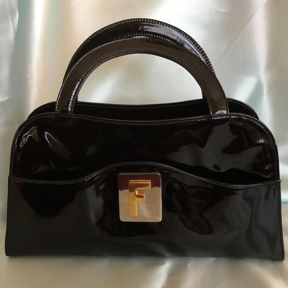 Authentic FENDI Patent Black Top Handle Bag